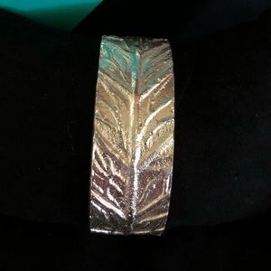 NWT auth Rustic Cuff silver textured leaf cuff